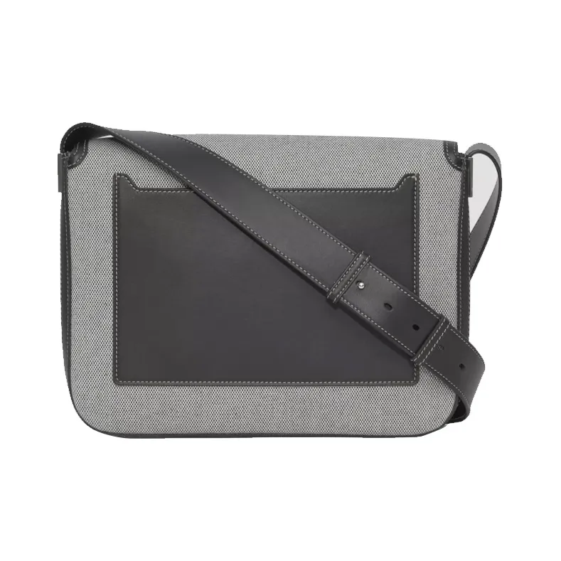 Burberry Cotton Canvas Messenger Bag Small Size Men's Gray-3