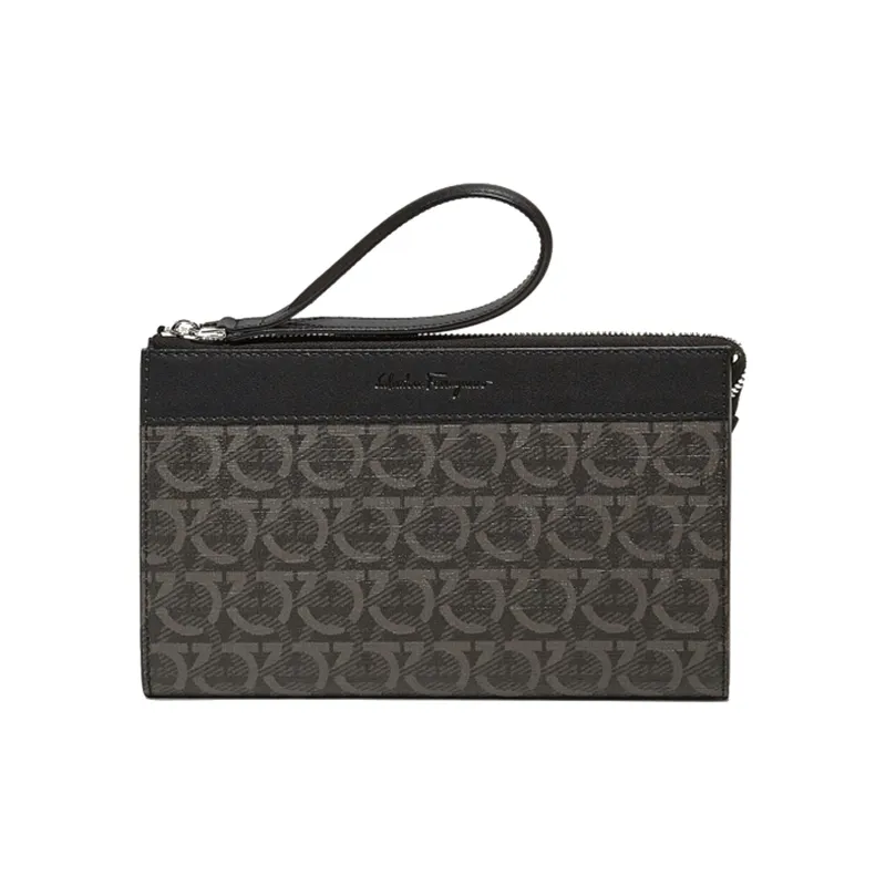 FERRAGAMO Leather Monogram Handbag Regular Men's Black-0