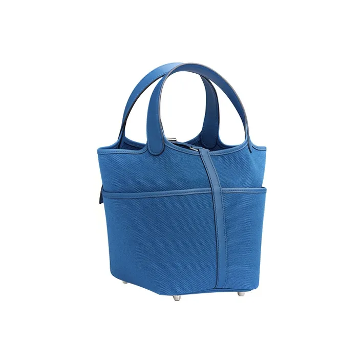 HERMES Picotin Goeland Canvas With Swift Calfskin Basket Bag Handbag Bucket Bag Women's Bleu France French Blue-1
