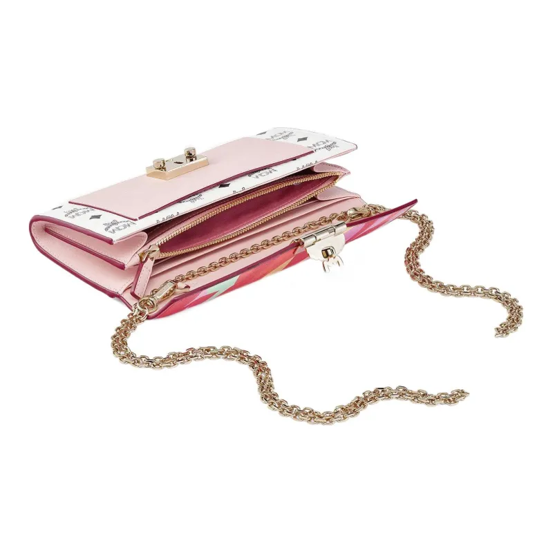 MCM Patricia Visetos Cow Leather Crossbody Wallet Women's White-1