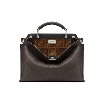 FENDI Peekaboo Embossed Leather One Shoulder Handbags Men's Brown