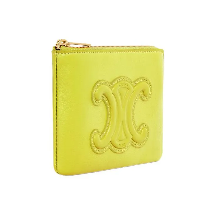 CELINE Triomphe Arc De Triomphe Smooth Cow Leather Wallet Card Holder Coin Purse Women's Fluorescent Yellow-1