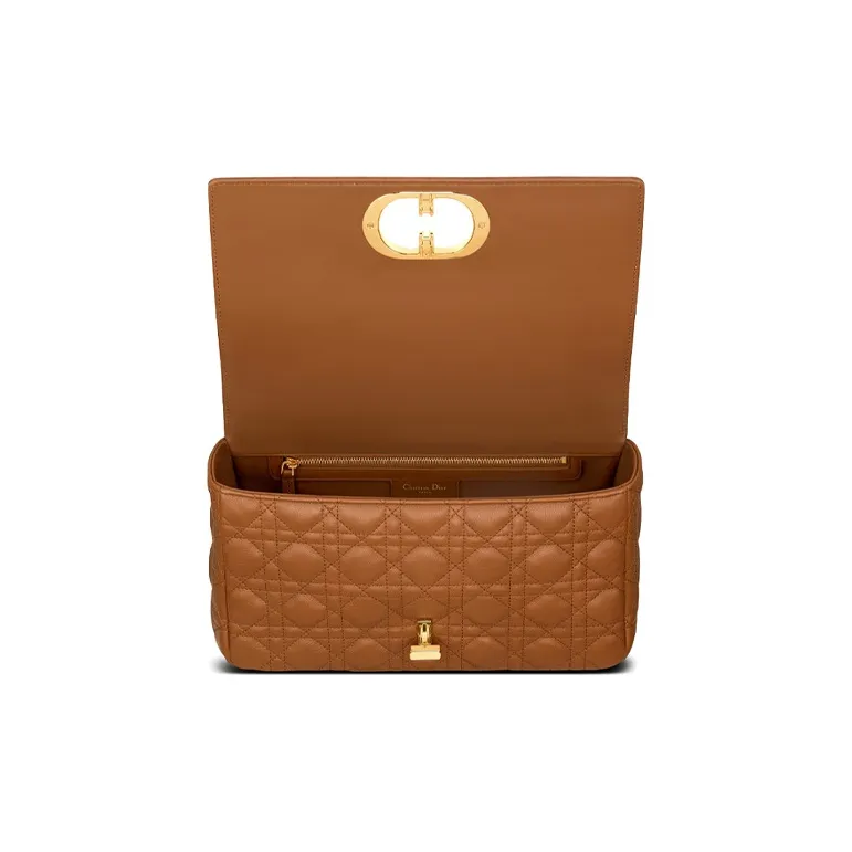 DIOR Caro Plaid Calfskin Shoulder Bag Crossbody Bag Large Size Women's Cognac-5