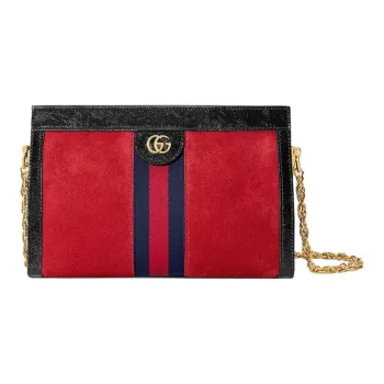 GUCCI Ophidia Suede Patchwork Patent Leather Shoulder Bag, Crossbody Bag Small Size Women's Black/Red