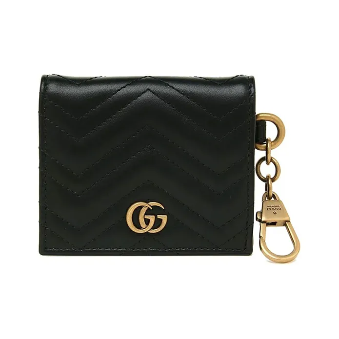 GUCCI Marmont Quilting Leather Pendant Wallet Money Clip Women's Black-1