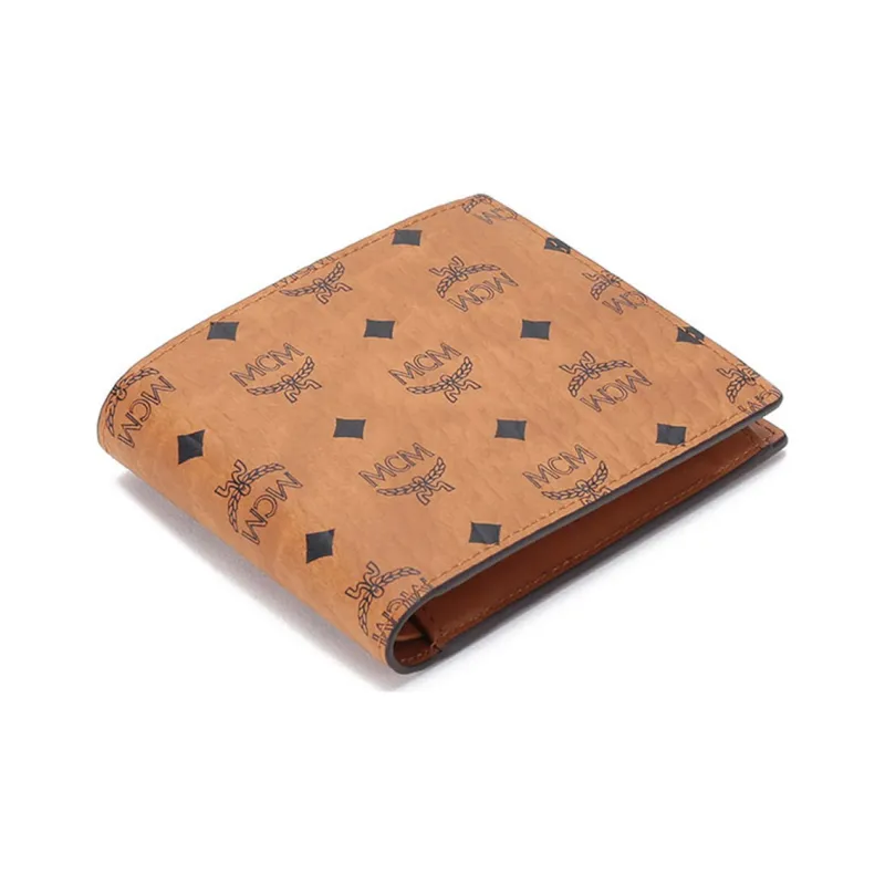 MCM Visetos Canvas Cropped Wallet Men's Brown Cognac-3