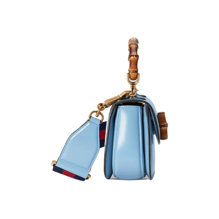 GUCCI Bamboo 1947 Leather Bamboo Bag Handbags Shoulder Bags Mini Women's Blue-3