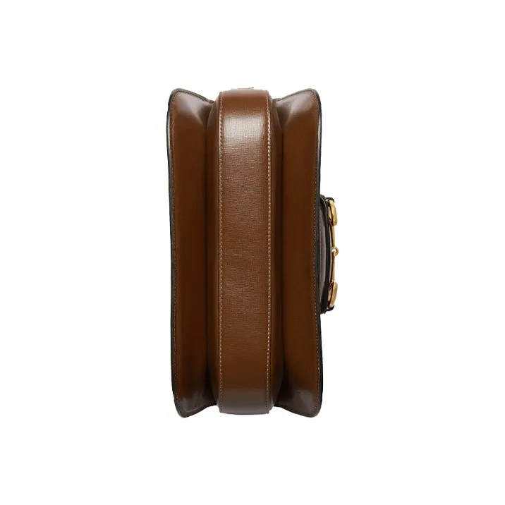 GUCCI Horsebit 1955 Canvas With Leather Saddle Bag, Shoulder Bag, Crossbody Bag Trumpets Unisex Ebony/Brown-6
