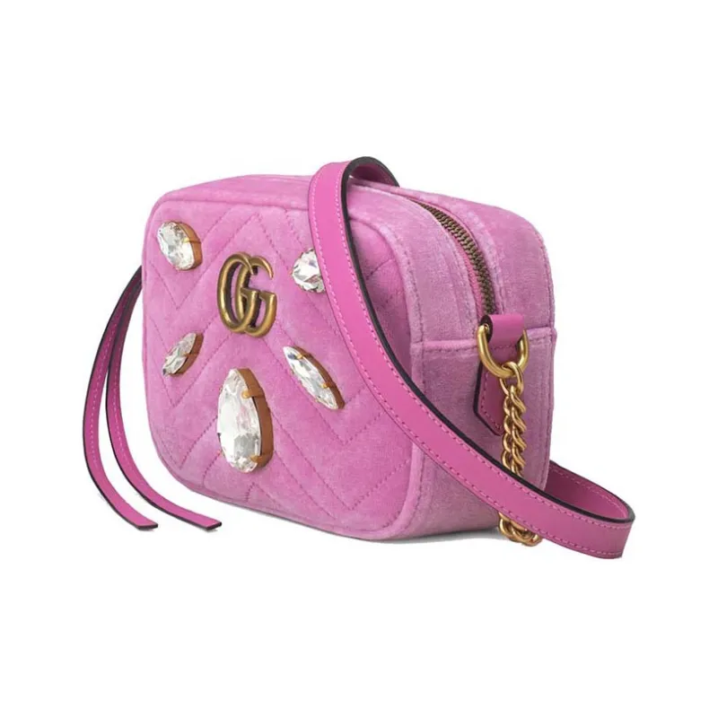 GUCCI GG Marmont Velvet Crossbody Bag Shoulder Bag Mini Women's Pink-1