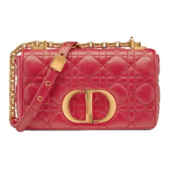 DIOR Caro Soft Cow Leather Handbag Shoulder Bag Crossbody Bag Small Size Women's Overripe Red