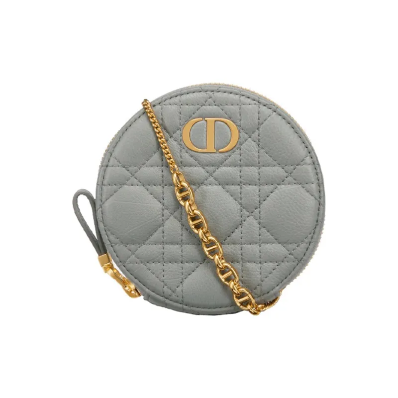 DIOR Caro Cow Leather Coin Purse Women's Gray-0