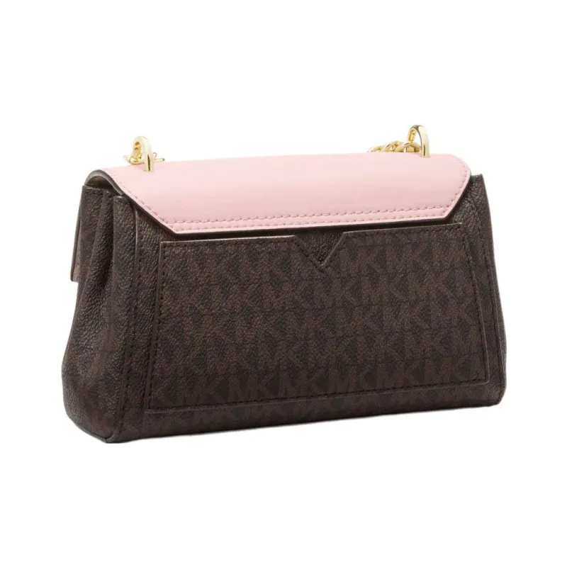 MICHAEL KORS Lita Canvas Flap Bag Shoulder Bag Crossbody Bag Women's Dark Brown & Pink-1