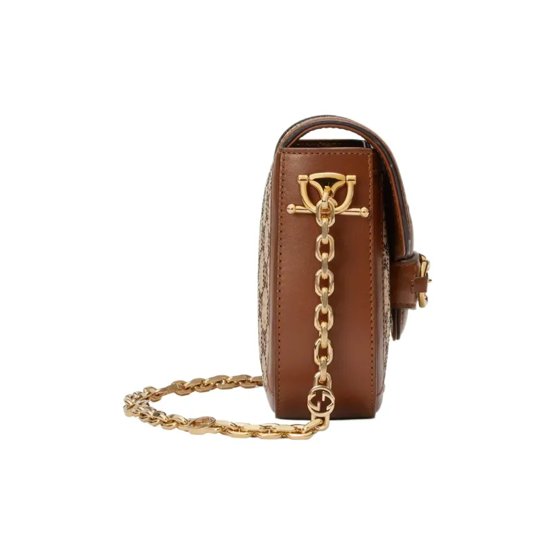 GUCCI Horsebit 1955 Canvas Bag, Handbag, Shoulder Bag Women's Ebony & Brown-2