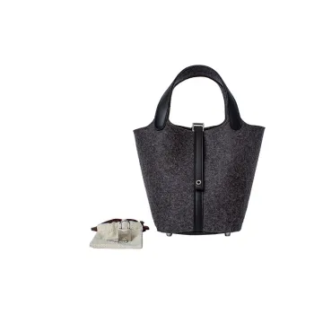 HERMES Picotin Felt With Swift Leather Basket Bag Handbag Bucket Bag Women's Gray/Black