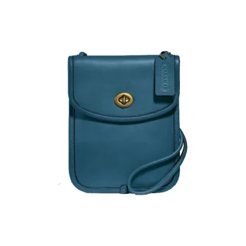 COACH Turnlock Cow Leather Crossbody Bags Cell Phone Pouch Men's Turquoise