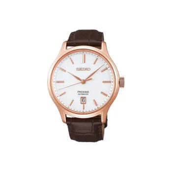 SEIKO Automatic Mechanical Movement Cow Leather Strap Watch Men's Watches White Dial SRPD42J1