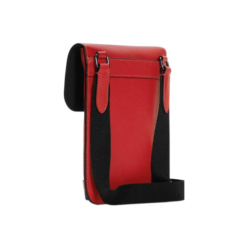 COACH Hudson Natural Pebbled Leather Cell Phone Pouch Shoulder Bag Crossbody Bag Small Size Men's Red-1