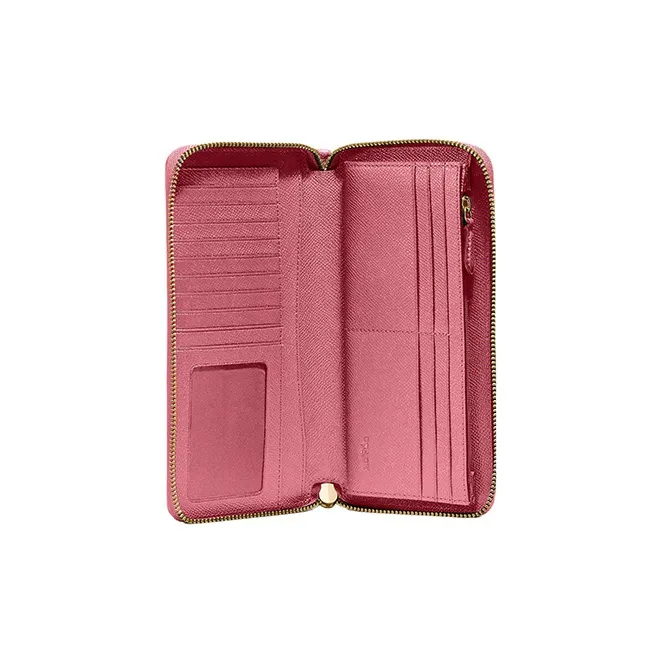 COACH Continental Wallet Cross Grain Leather Card Holder Clutch Wallet Women's Toffee Pink-1