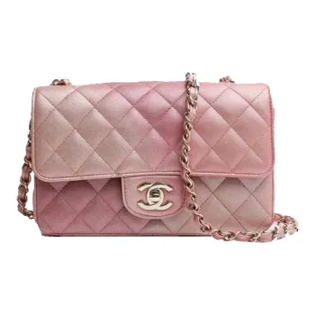 CHANEL Classic Flap CF Litchi Cow Leather Crossbody Bags Shoulder Bags Women's Dazzling Metal Pink