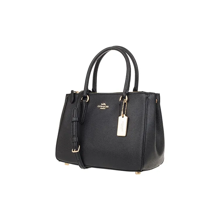 COACH Surrey Leather One Shoulder Handbags Women's Black-3