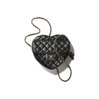 CHANEL Lambskin Heart Bag, Heart Crossbody Bag, Shoulder Bag Mini Women's Black