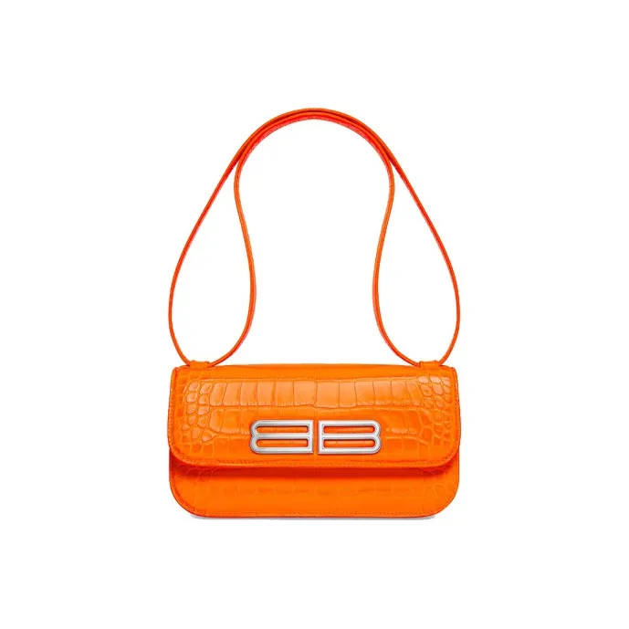 Balenciaga Gossip Crocodile Pattern Embossed Cow Leather Shoulder Bag Crossbody Bag Handbag Small Size Women's Orange-2