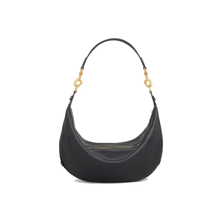 CELINE Imitation Deerskin Soft Calfskin One Shoulder Handbag Medium Size Women's Black-0