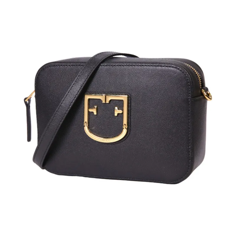 Furla Brava Camelia Cow Leather Camera Bag, Shoulder Bag, Crossbody Bag Mini Women's Black-1