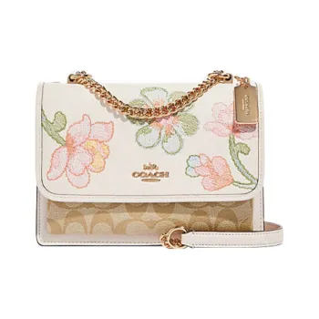 COACH Klare Cow Leather With Canvas Chain Trunk Messenger Bag, Crossbody Bag Trumpets Women's Khaki/White