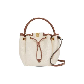 Burberry Cotton Canvas With Leather Bucket Bag Handbag Shoulder Bag Crossbody Bag Mini Women's Light Umber