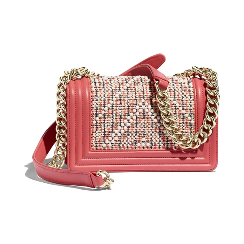 CHANEL Leboy Twill Soft Tweed & Calfskin Metal Shoulder Bag, Crossbody Bag Women's Pink-1