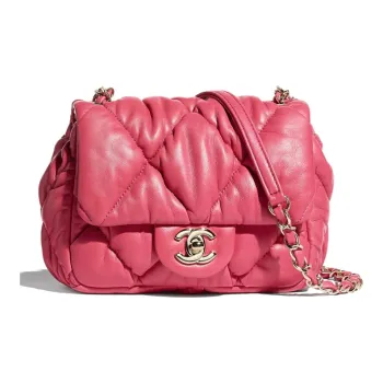CHANEL Calfskin Flap Bag, Cream Puff Bag, Shoulder Bag Women's Pink