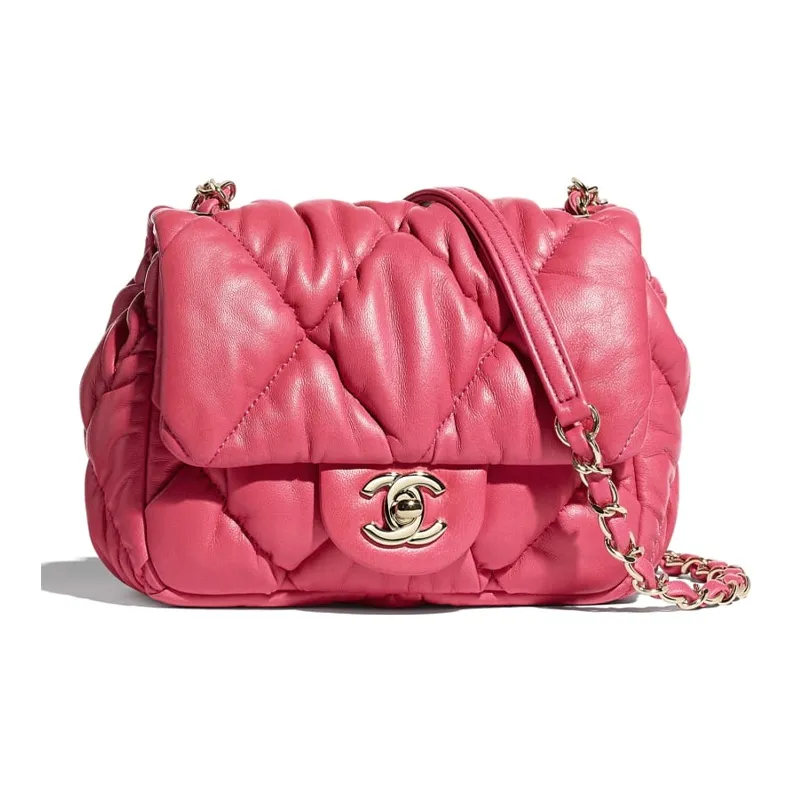 CHANEL Calfskin Flap Bag, Cream Puff Bag, Shoulder Bag Women's Pink-0