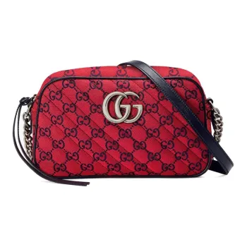GUCCI GG Marmont Patchwork Canvas Camera Bag Canvas Bag Shoulder Bag Crossbody Bag Small Size Women's Red & Dark Blue