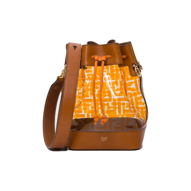 FENDI Mon Tresor Patchwork Bucket Bag Handbag Shoulder Bag Small Size Women's Brown-0