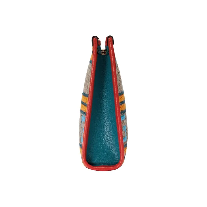 GUCCI Fabric With Leather Clutch Women's Orange/Red Blue-4