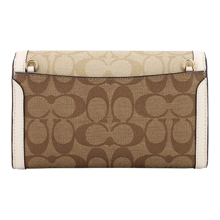 COACH Jade Canvas With Leather Chain Bag Clutch Crossbody Bag Shoulder Bag Small Size Women's Beige Multicolor-2