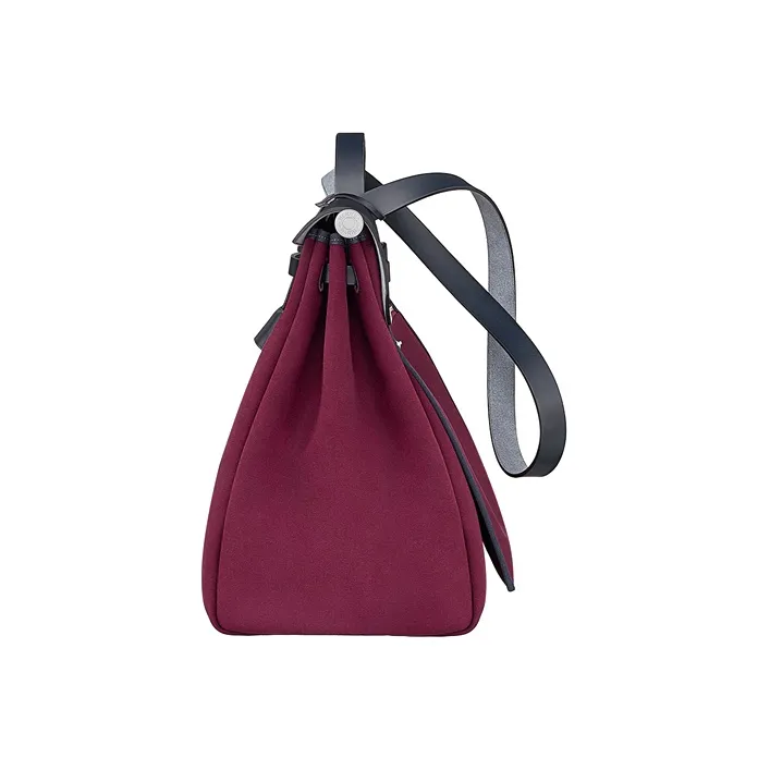 HERMES Officier Canvas With Hunter Cow Leather Travel Bag Handbag Shoulder Bag Crossbody Bag Women's Wine Red & Black-1