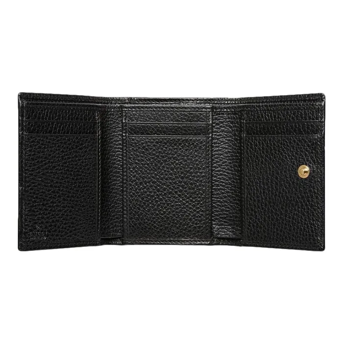 GUCCI Leather Cropped Foldable Wallet Women's Black-3