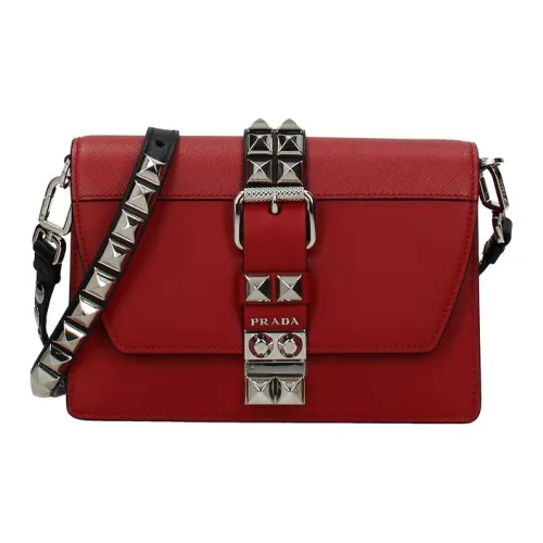 PRADA Leather Shoulder Bag Crossbody Bag Women's Red