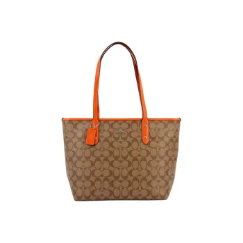 COACH City Zip Tote PVC Tote Bag Shopping Bag Handbag Shoulder Bag Women's Khaki Orange