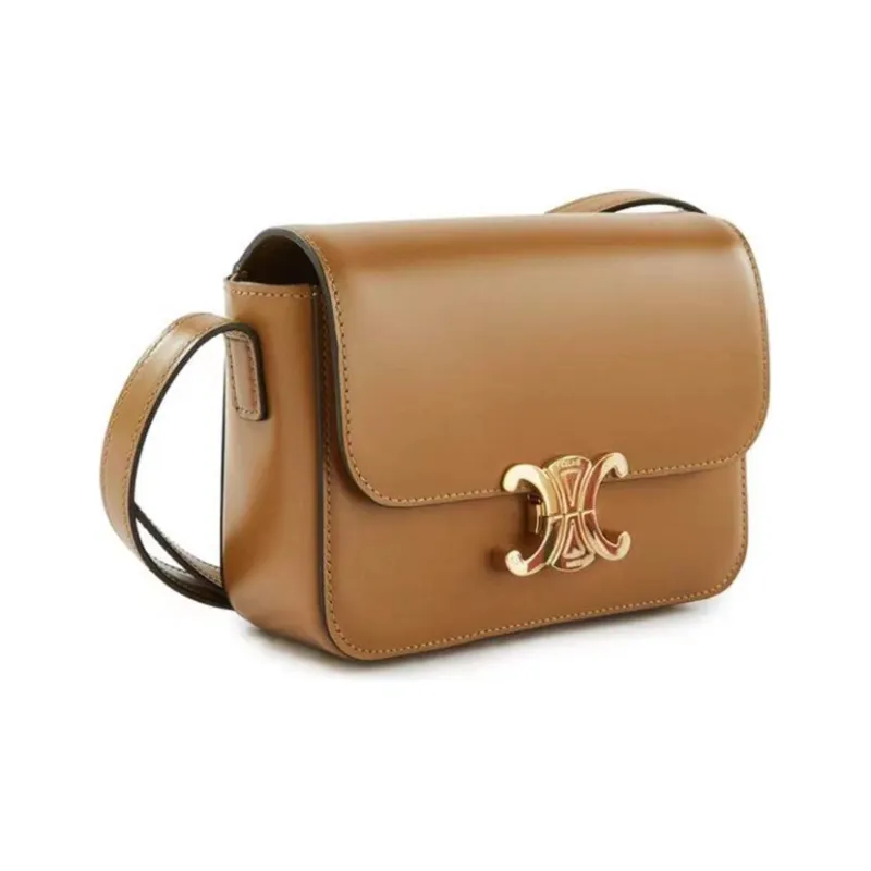 CELINE Triomphe Cow Leather Crossbody Bag Regular Women's Yellow Brown/Caramel-1