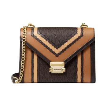 MICHAEL KORS Whitney Leather Envelope Bag Shoulder Bag Crossbody Bag Large Size Women's Dark Brown & Brown Monogram