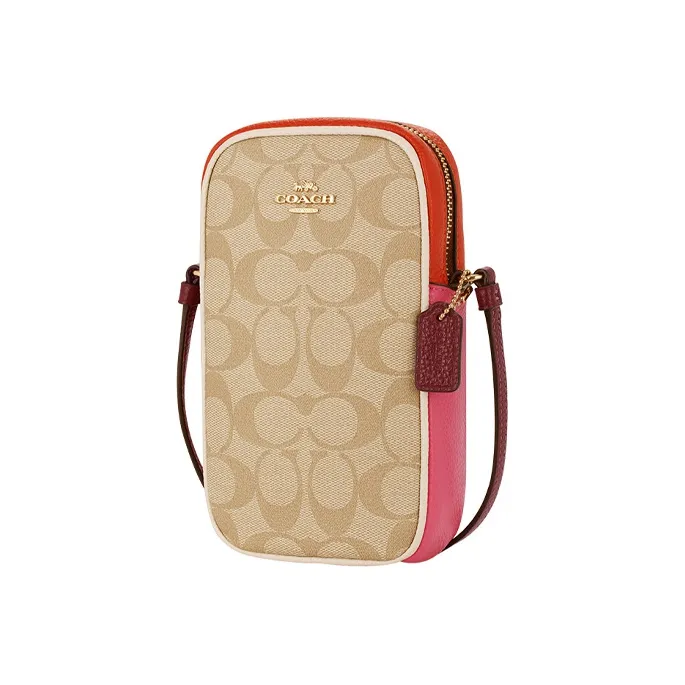 COACH N/S Canvas With Leather Camera Bag, Shoulder Bag, Crossbody Bag Mini Women's Khaki Monogram-1