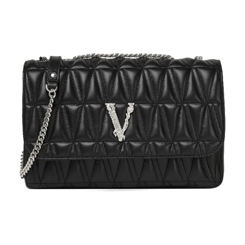 VERSACE Virtus Sheepskin Shoulder Bag Crossbody Bag Women's Black-0