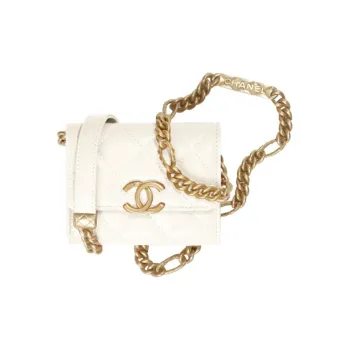 CHANEL Grain Embossed Calfskin Coin Purse, Clutch, Shoulder Bag, Crossbody Bag Women's White