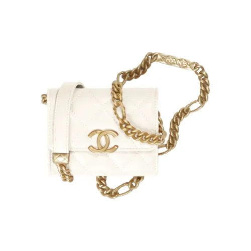 CHANEL Grain Embossed Calfskin Coin Purse, Clutch, Shoulder Bag, Crossbody Bag Women's White