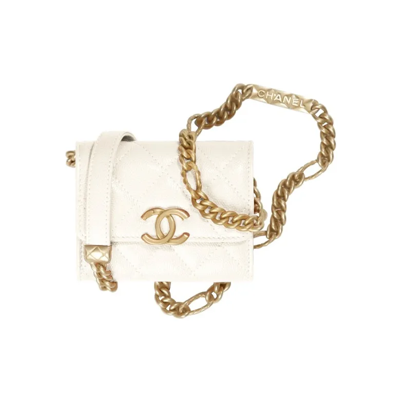 CHANEL Grain Embossed Calfskin Coin Purse, Clutch, Shoulder Bag, Crossbody Bag Women's White-0