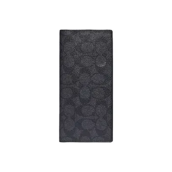 COACH Breast Pocket Canvas With Leather Clutches Wallets Men's Black Gray Color
