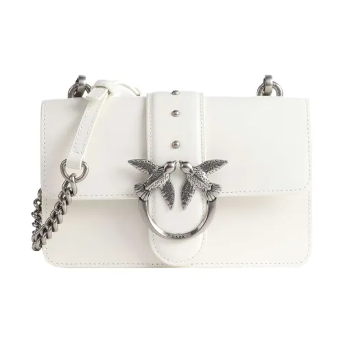 PINKO SIMPLY Cow Leather Flying Bird Bag Swan Bag Shoulder Bag Crossbody Bag Mini Women's White/White Silver